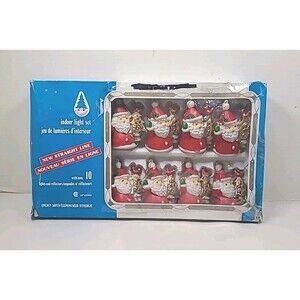 10 Vintage SANTA CLAUS Blow Mold String Light Covers Alderbrook Hong Kong